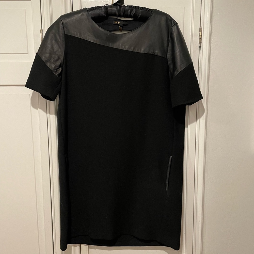 Maje leather and wool blend shift dress